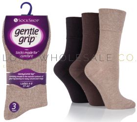 Ladies Dark Brown Mix Plain Gentle Grip Socks by Sock Shop
