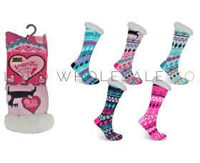 2107 Snuggle Toes Reindeer Fur Lined Thermal Slipper Socks