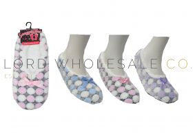 Ladies Spot Design Cosy Soft Slipper Socks With Grips By Snuggle Toes 12 pieces