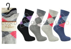 Ladies 3 Pair Pack Argyle Socks by Exquisite Elegance, 12 Pairs.