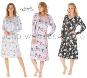 Floral Gardens Long Sleeve Nightdress By La Marquise 6 Pieces