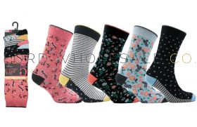 Ladies 5 Pair Pack Floral Socks by Exquisite Elegance