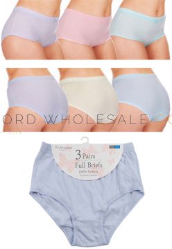 Ladies Pastel 3 pair pack 100% Cotton Full Briefs