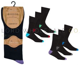 Men's Bamboo Coloured Toe and Heel Non-Elastic Socks by Pandasick 12 x 3 pair packs