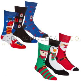 Mens Festive Christmas Socks 6-11, 12 Packs of 3 pairs