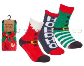 Ladies Christmas Festive Socks With Grippers 6 Pairs