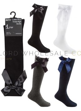 Girls Cotton Rich Knee High Socks with bow