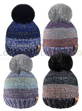 HAI406 Striped Detachable Bobble Hats