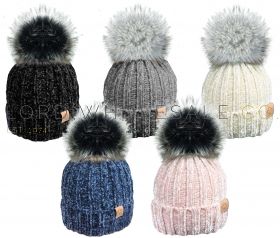 HAI407 Chenille Hats With Fur Lining