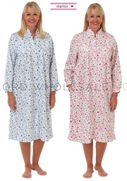 Ladies lightweight Mock quilt button through gown by Marlon