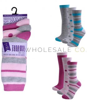 Ladies Stripe & Spot 3 Pack Thermal Socks 12 Pairs