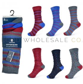 Mens 3 pack Spot & Stripe Design Cotton Blend Socks by Tom Franks
