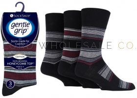 Mens Assorted Stripe Gentle Grip 3 Pack Socks by Sock Shop