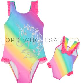 09C030 Girls Rainbow Unicorn Swimsuits