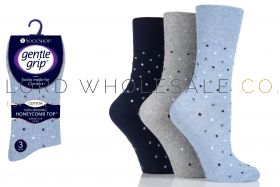 Ladies Dots Navy Gentle Grip Socks by Sock Shop