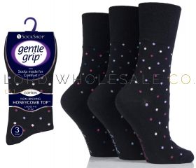 Ladies Dots Black Gentle Grip Socks by Sock Shop