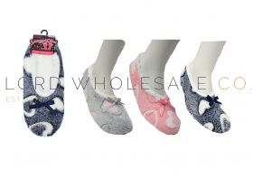 Ladies Heart Design Cosy Soft Slipper Socks With Grips By Snuggle Toes 12 pieces