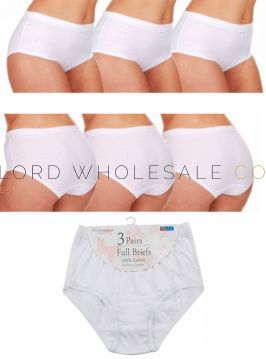 Ladies White 3 pair pack 100% Cotton Full Briefs