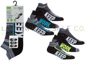 Men's Cushion Sole Arch Support Sports Trainer Liner Keep Up, Work Out, Keep Fit Socks 3 Pair Pack by Red Tag 3doz