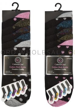 41B620 Ladies Glitter Socks 12 x 5 Pair Packs 