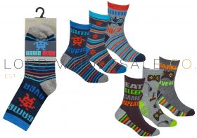 Boys Gaming Cotton Rich Socks, 12 x 3 Pair Packs