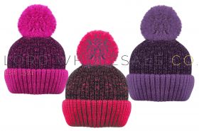 Girls Fleece Lined Chunky Knitted Marl Bobble Hats by Rock Jock 12 pieces