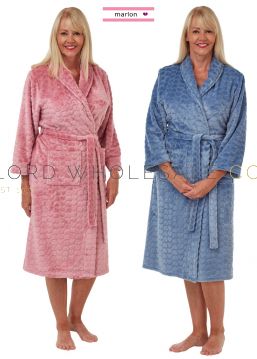 Ladies Soft Feel Heart Embossed Shawl Collar Gown Robe Wrap By Marlon