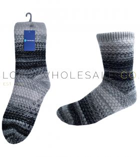 Men's Chunky Knitted Slipper Socks with Grips Sherpa Lining 12 Pairs